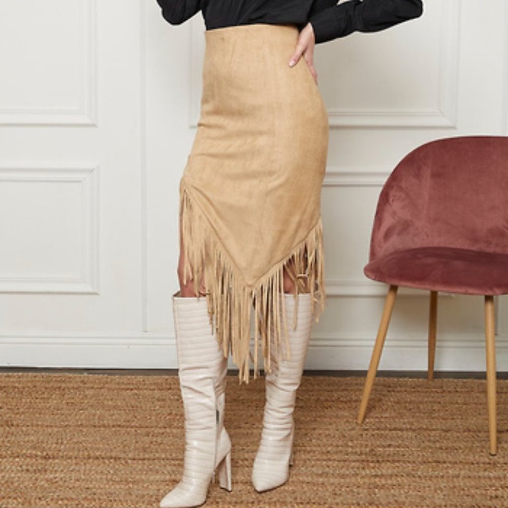 NIGHTWALKER X TRES CHIC VEGAN SUEDE FRINGE SKIRT